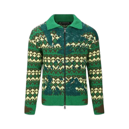 Intarsia Zip-Up Cardigan