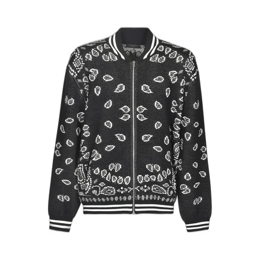 Paisley Intarsia Knited Zip-Up Bomber Jacket