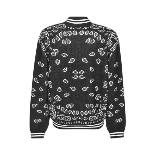 Paisley Intarsia Knited Zip-Up Bomber Jacket