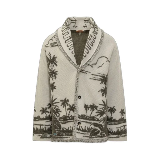 Palm Tree Jacquard Fringed Cardigan