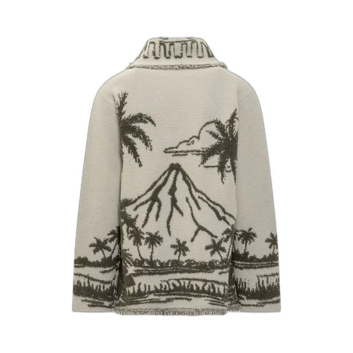 Palm Tree Jacquard Fringed Cardigan