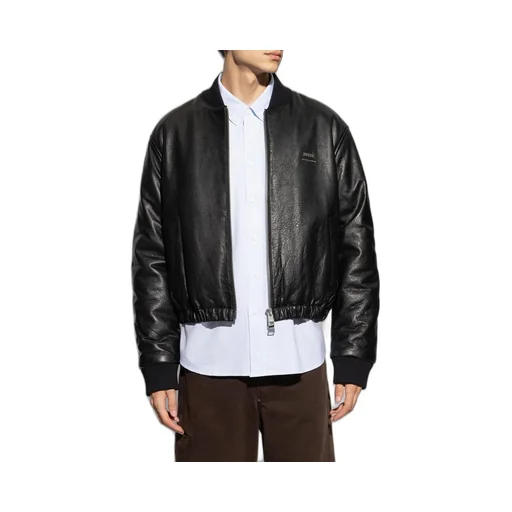 Logo-Plaque Zipped Leather Jacket