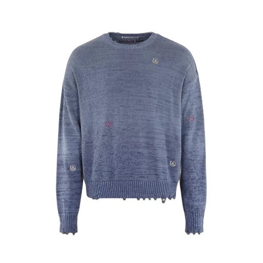 Logo Embroidered Distressed Knitted Jumper