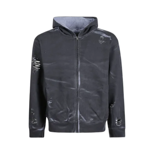 Logo Detailed Distressed Hoodie