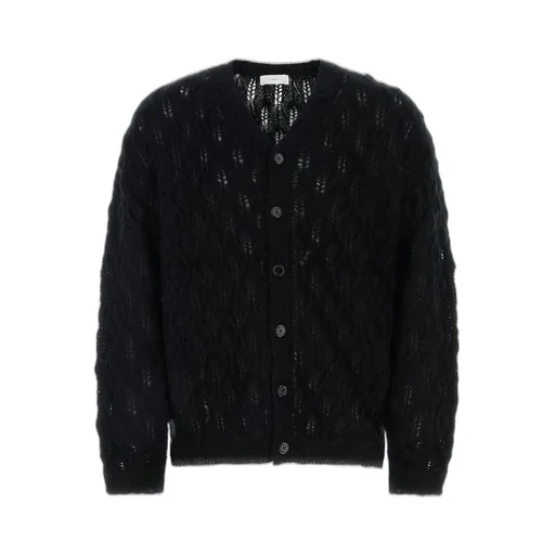 V-Neck Open-Knit Buttoned Cardigan