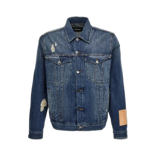 Logo Patch Distressed Denim Jacket