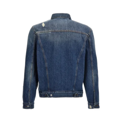 Logo Patch Distressed Denim Jacket