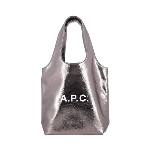 Logo Printed Metallic Effect Tote Bag