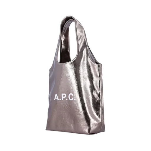 Logo Printed Metallic Effect Tote Bag
