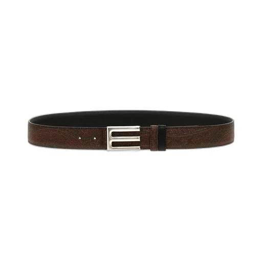 Logo Buckled Paisley Print Reversible Belt