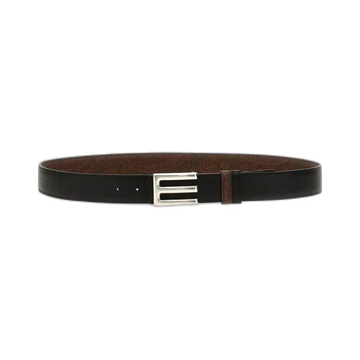 Logo Buckled Paisley Print Reversible Belt