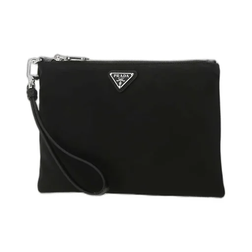 Logo Plaque Zipped Pouch Bag