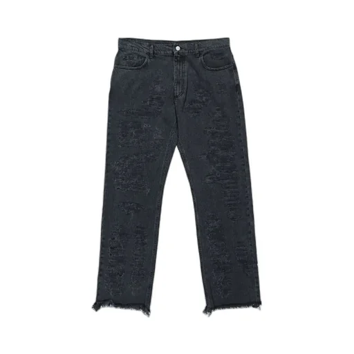 Straight-Leg Frayed-Hem Distressed Jeans
