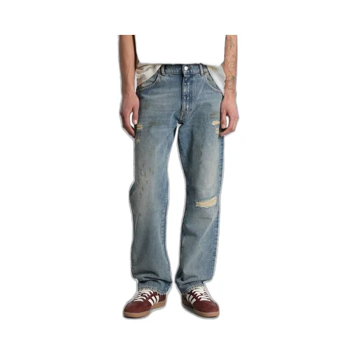 Distressed Straight-Leg Jeans