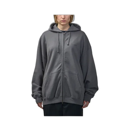 Logo Embroidered Zip-Up Drawstring Hoodie