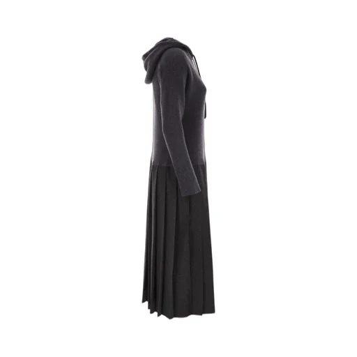 Hooded Ribbed Pleated Dress