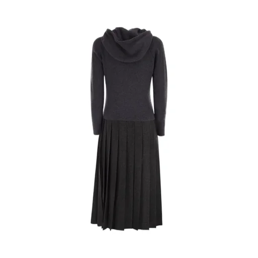 Hooded Ribbed Pleated Dress
