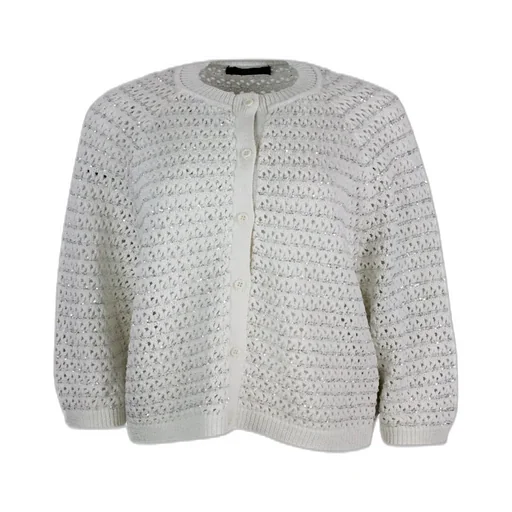 Sequin-Embellished Open-Knit Cardigan