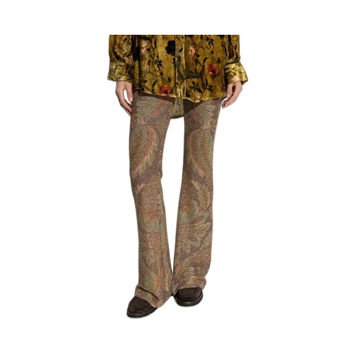Paisley Printed Lurex Thread Flared Trousers
