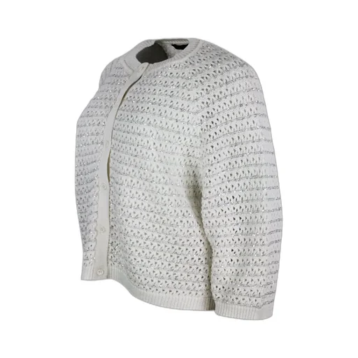 Sequin-Embellished Open-Knit Cardigan