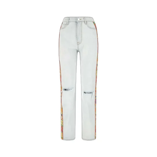 Embroidered Edge Ripped Jeans