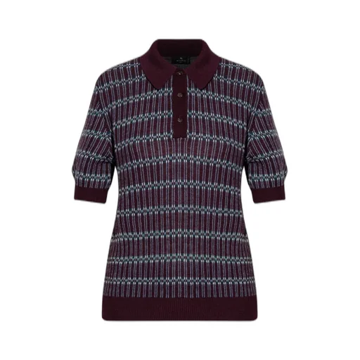 Short Sleeved Striped Knitted Polo Shirt