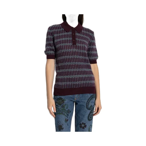 Short Sleeved Striped Knitted Polo Shirt