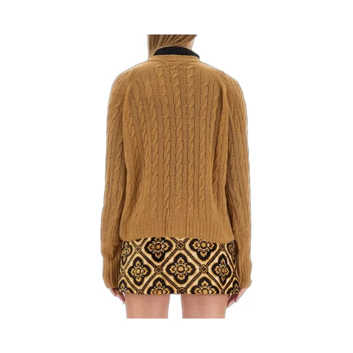 Pegaso-Motif V-Neck Cable-Knit Cardigan
