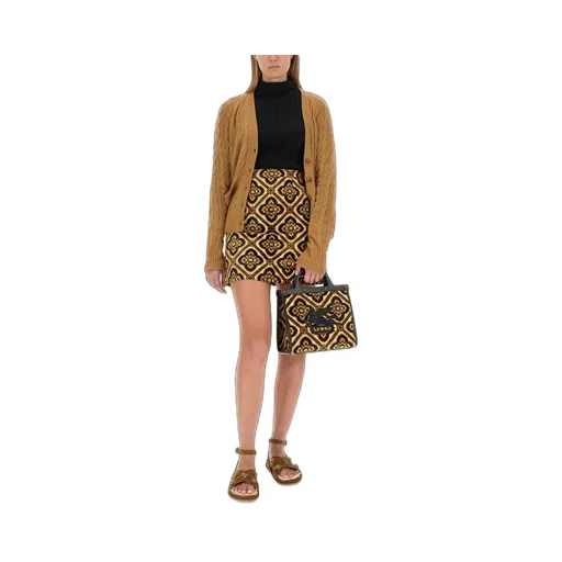 Pegaso-Motif V-Neck Cable-Knit Cardigan