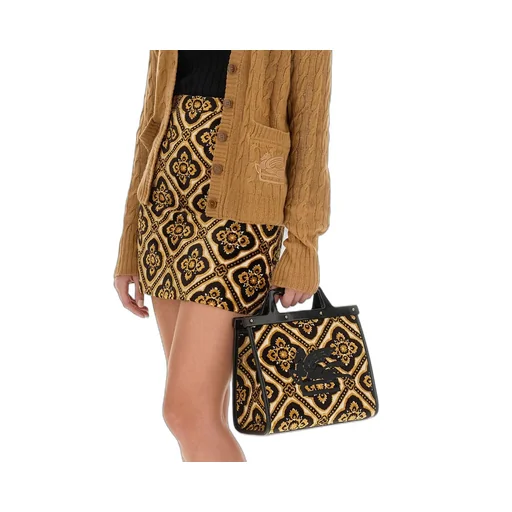 Pegaso-Motif V-Neck Cable-Knit Cardigan