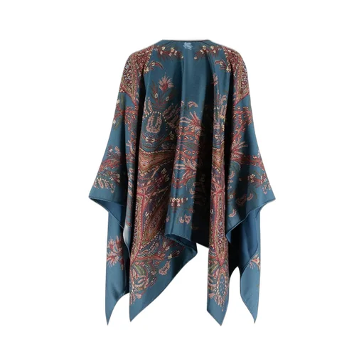 Paisley-Printed Tassel-Detailed Poncho