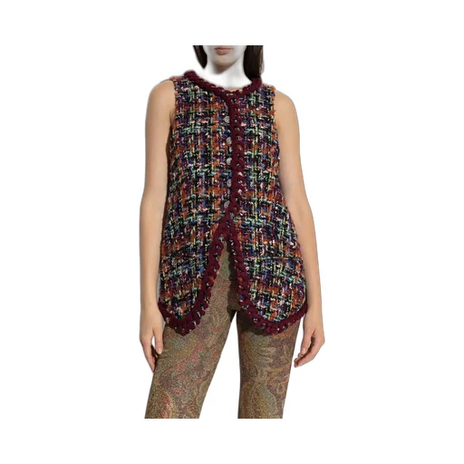 Checked Sleeveless Tweed Vest