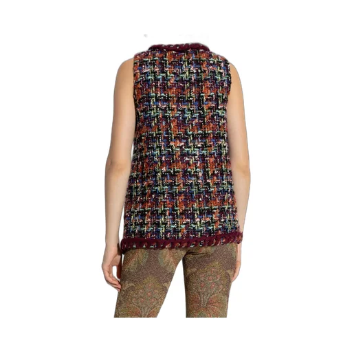 Checked Sleeveless Tweed Vest