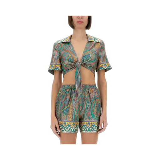 Paisley Printed Cropped Beach Cover Up