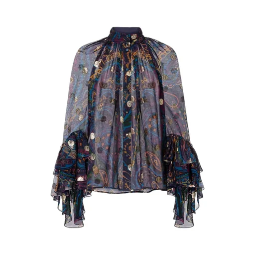 Paisley-Printed Ruffle-Sleeved Top