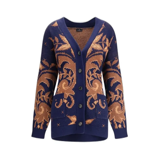 Pattern-Jacquard Button-Up Cardigan