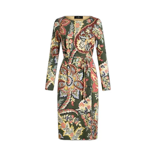 Abstract Patterned Crewneck Long-Sleeved Dress