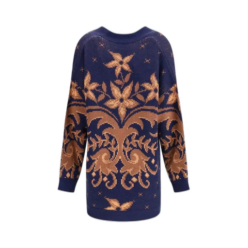 Pattern-Jacquard Button-Up Cardigan