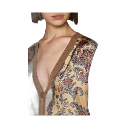 Paisley Printed Panelled V-Neck Cardigan