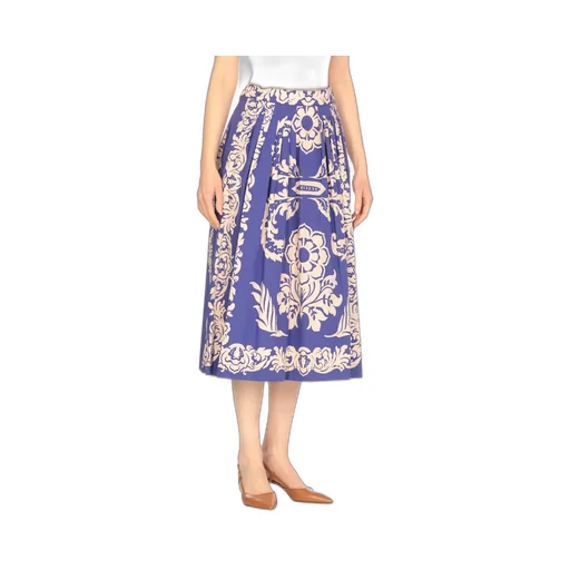 Pleat Detailed Printed Midi Skirt