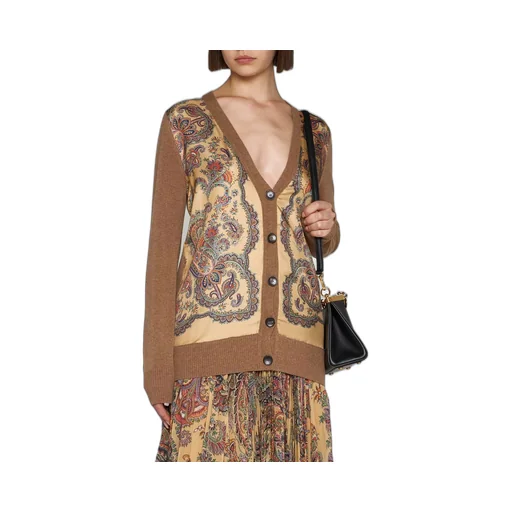 Paisley Printed Panelled V-Neck Cardigan