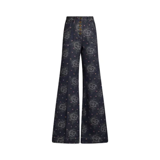 Floral-Jacquard High Waist Flared Jeans