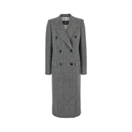 Herringbone-Pattern Straight Hem Coat