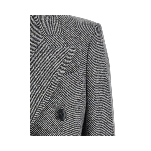Herringbone-Pattern Straight Hem Coat