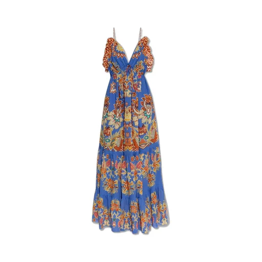 Floral Printed Open-Back Sleeveless Long Dress