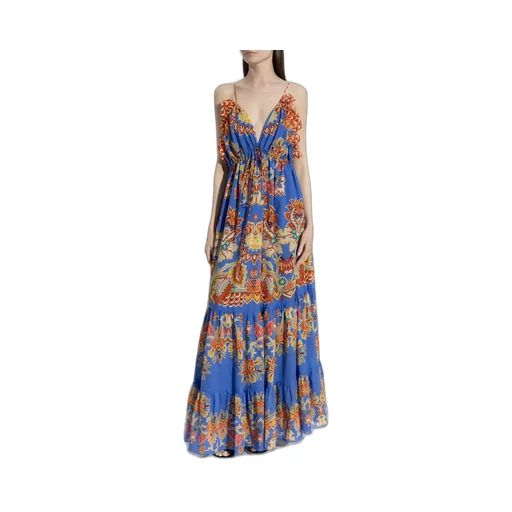 Floral Printed Open-Back Sleeveless Long Dress