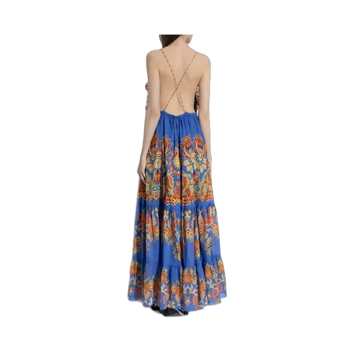 Floral Printed Open-Back Sleeveless Long Dress