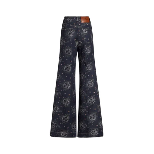 Floral-Jacquard High Waist Flared Jeans