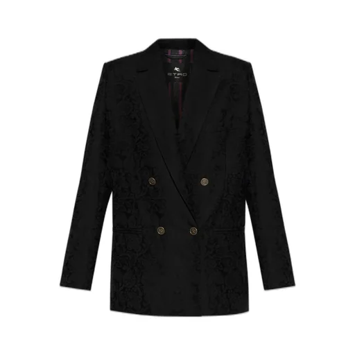 Patterned Jacquard Double-Breasted Blazer