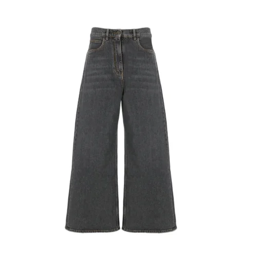 Wide-Leg Washed Denim Jeans